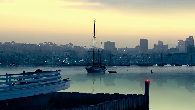 圣地亚哥湾和市中心动画全景图视频下载