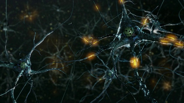 神经元细胞,突触。冷的颜色。网络连接。大脑。视频下载