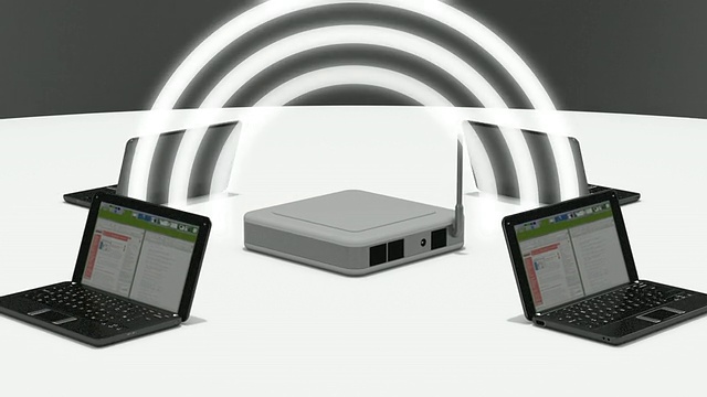 CU波从WiFi路由器周围的笔记本电脑/希腊视频素材