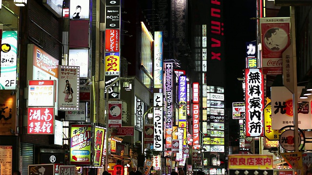 WS照亮的霓虹灯在晚上/东京，日本视频素材