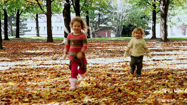小男孩和小女孩朝加拿大安大略省多伦多跑去视频素材