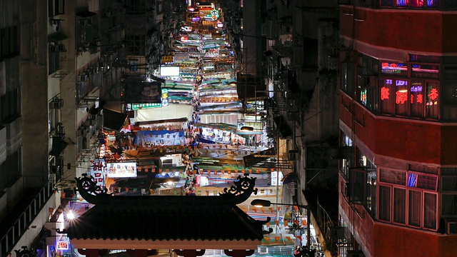 从高处俯瞰庙街夜市，九龙，香港，中国，延时视频素材