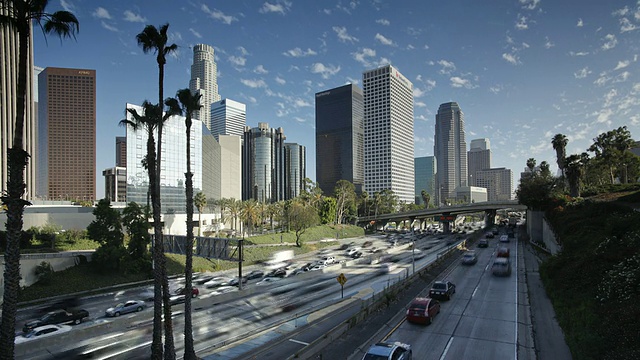 延时高速公路，费格罗亚在威尔特郡，市中心，洛杉矶，美国加州视频素材