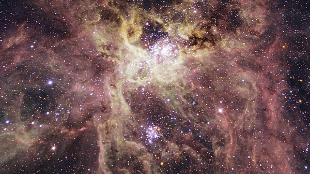 蜘蛛星云，光学图像。也被称为30剑鱼座和NGC 2070，狼蛛星云是一个跨越近1000光年的发射星云。视频素材