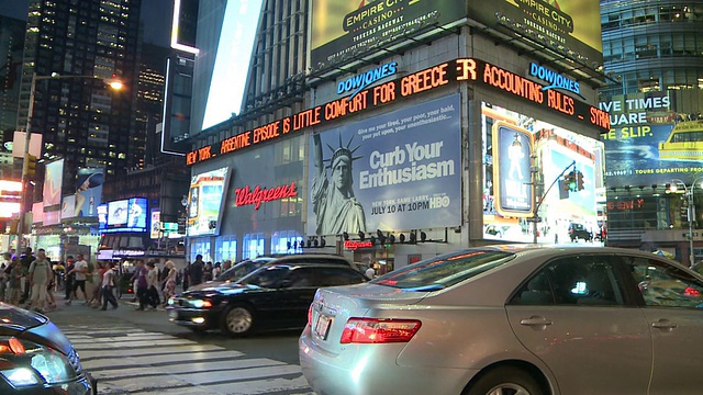 美国纽约，曼哈顿，人们在时代广场的明亮标志下行走视频下载