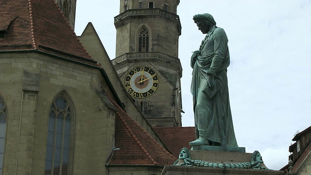 schiller雕像/斯图加特，巴登-符腾堡，德国视频下载