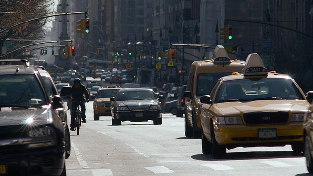 曼哈顿中央公园西侧，一名骑自行车的人路过视频素材