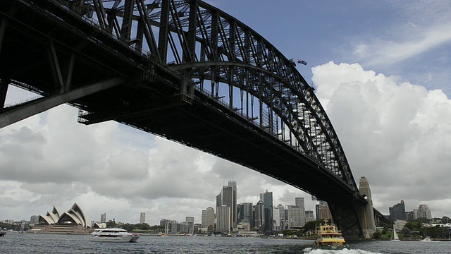 特写著名的悉尼歌剧院澳大利亚悉尼渡轮和海港大桥在新南威尔士州视频素材