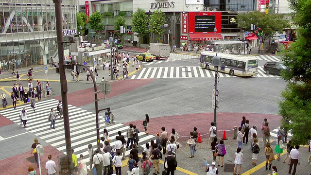 日本东京涩谷十字路口的交通和行人视频素材