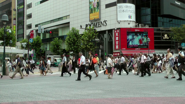 日本东京涩谷十字路口的交通线和行人线视频素材