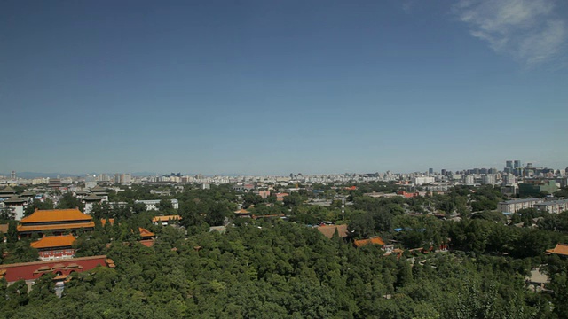 WS PAN城市景观，紫禁城和树木在前景/北京，中国视频素材