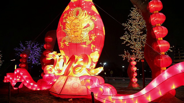 中国春节期间的MS龙灯装饰/陕西西安视频素材