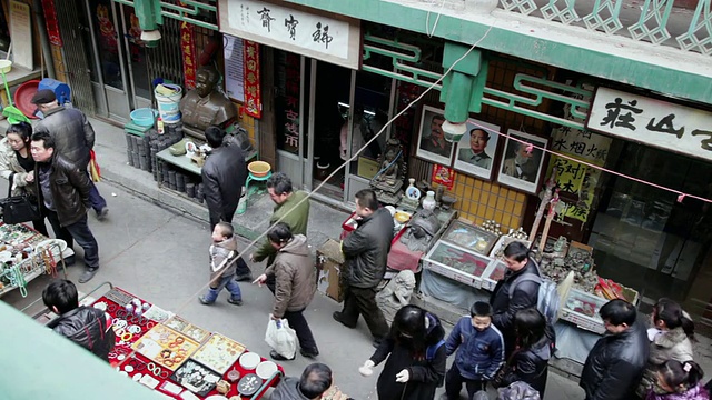 中国陕西西安古玩市场MS照片视频素材