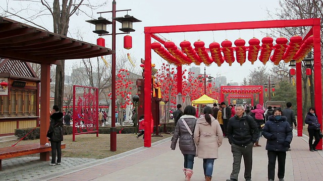 MS中国春节期间公园红灯笼装饰/西安，陕西，中国视频素材
