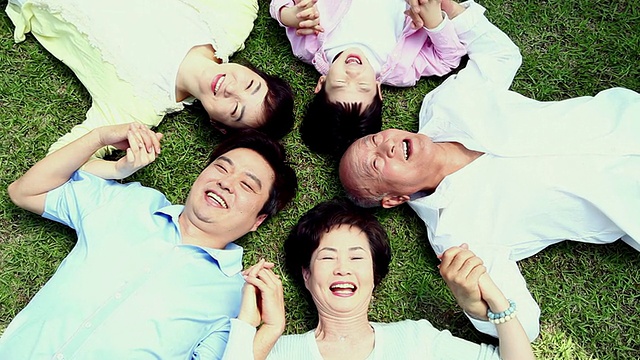 ZI一家躺在草地上微笑/韩国首尔视频下载