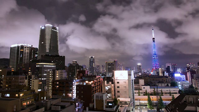 东京塔夜景、六本木和上谷商业区/东京，日本视频素材
