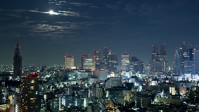 月亮落在新宿商业和娱乐区/东京，日本视频素材