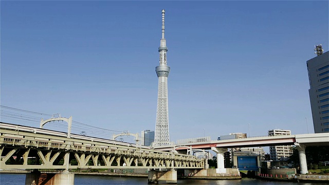 从浅草区/日本东京观看MS Tokyo Skytree和Sumida River视频素材