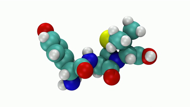 三维图像显示抗生素阿莫西林的三维分子模型视频下载