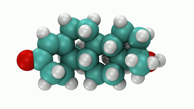 CGI显示了三维空间填充的甲基睾酮分子模型，一种合成类固醇视频素材