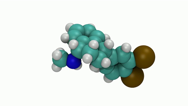 CGI显示选择性5 -羟色胺再摄取抑制剂舍曲林或左洛复的三维空间填充分子模型视频下载