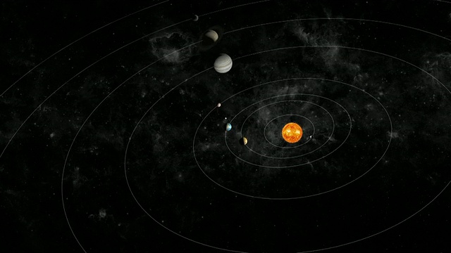 太阳系的CGI动画显示行星围绕太阳旋转视频下载