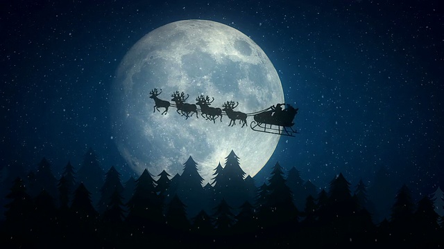 圣诞老人在月亮前飞翔视频下载