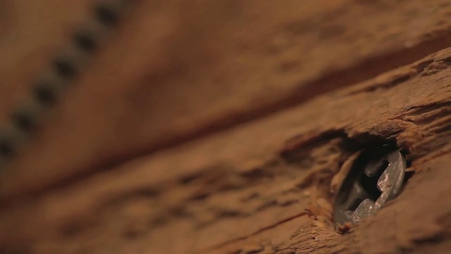螺丝被拧进木头里的CU镜头/美国加州洛杉矶视频下载