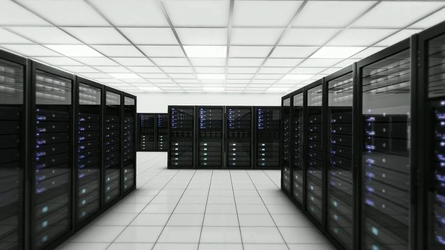 数据中心中的计算机服务器。Loopable。蓝色的。技术背景。视频下载