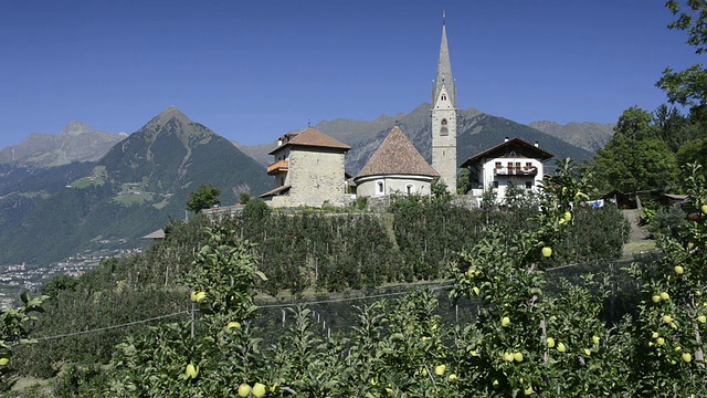 苹果种植园和山村St. Georgen / Schenna, Trentino，南蒂罗尔，意大利视频下载