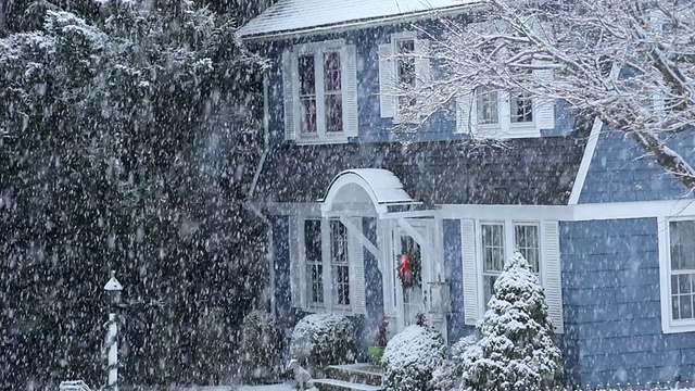 雪落在树上和乡下的房子/高桥，新泽西，美国视频素材
