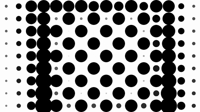 棋盘图案:黑点，螺旋式进展，最后消失(过渡)视频素材