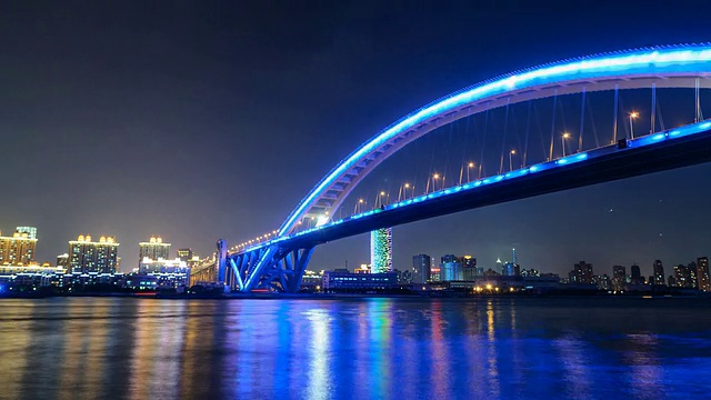上海卢浦大桥的照明时间推移视频下载