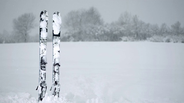 HD超级慢动作:滑雪板卡在雪中视频素材