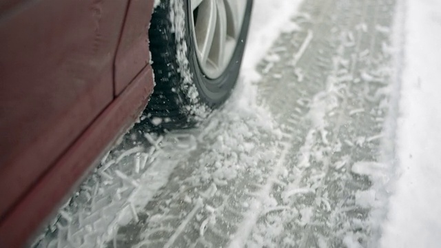 高清超级慢动作:雪地里的汽车车轮视频素材