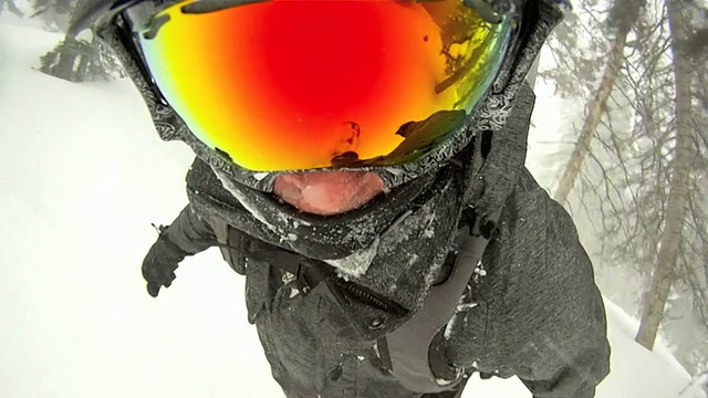 在粉状雪中滑雪运动员的观点视频下载