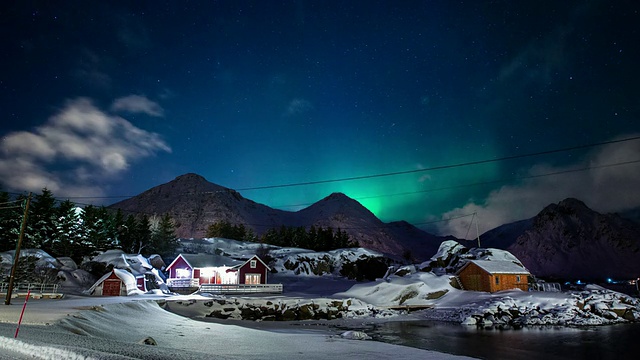 时光流逝:田园诗般的冬季景观北极光视频素材