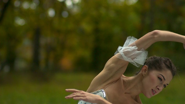 芭蕾舞演员在自然中表演的肖像视频素材
