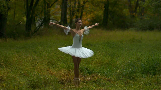 芭蕾舞女演员表演跳跃跳跃到PassÃ©RelevÃ©在自然界视频下载