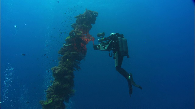 呼吸器潜水员电影，Hoki，桅杆与珊瑚，泡沫上升，楚克泻湖，南太平洋视频下载