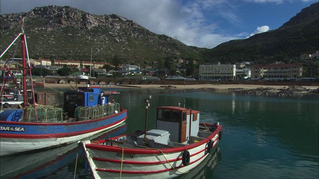 海岸线，卡尔克湾港口，小型渔船，南非，视频下载