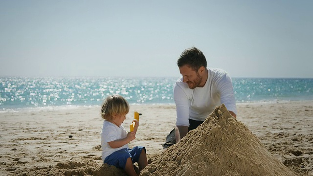 父亲和儿子在海滩上视频素材