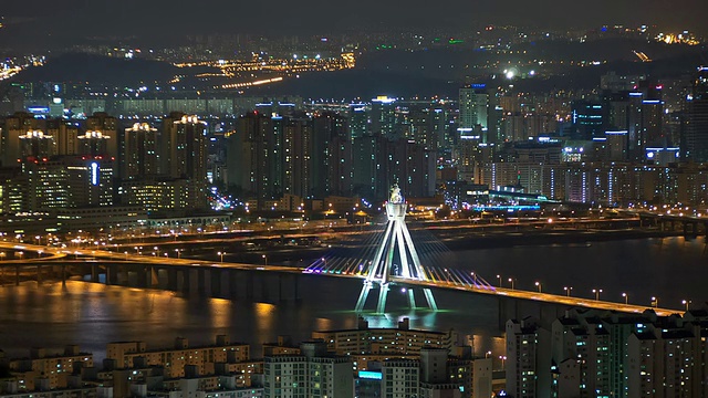 WS T/L晚上的奥林匹克大桥/首尔，韩国视频素材