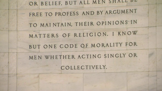 CU TD美国哥伦比亚特区华盛顿杰弗逊纪念堂内的独立宣言题词视频下载