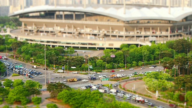 WS T/L鸟瞰图首尔世界杯体育场区域/首尔，韩国视频素材
