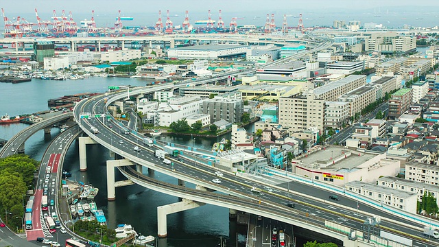 WS T/L横滨港口和高架公路/横滨，神奈川，日本视频下载