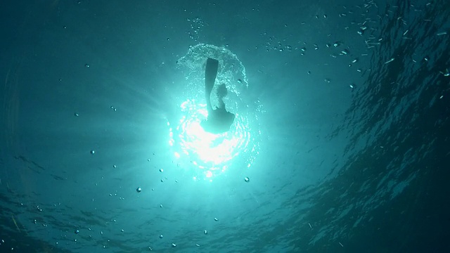 多米尼加加勒比海面上的潜水器剪影视频下载