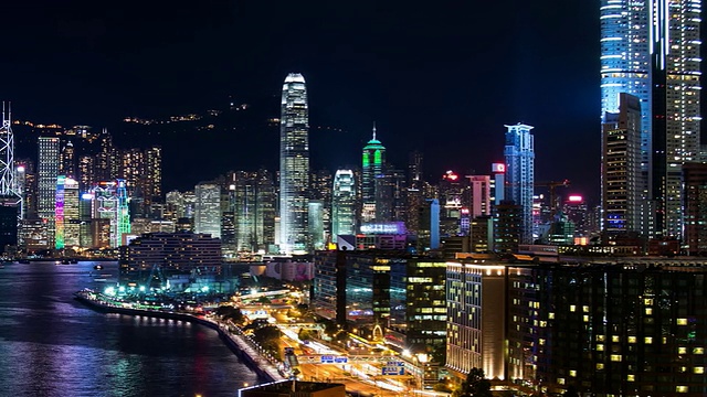 闪电掠过香港的天际线和港口视频下载