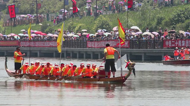 中国陕西西安端午节传统赛龙舟WS拍摄视频素材