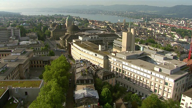 WS鸟瞰图城市与大学和瑞士联邦理工学院/苏黎世市，瑞士苏黎世视频下载
